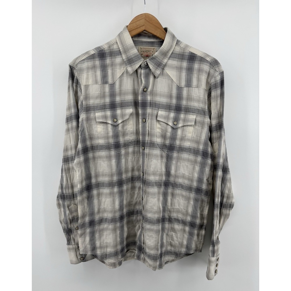 Faherty Ombré Western Shirt Men's M Plaid Pearl Snap Button Up Sample Rare $198